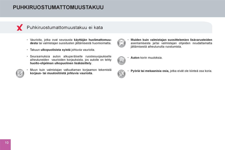 Seuraamuksia auton alkuperäiselle ruostesuojaukselle aiheutuneiden vaurioiden korjauksista, jos autolle on tehty huolto-ohjelman ulkopuolinen lisäkäsittely.