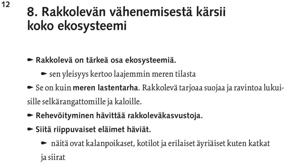 Rakkolevä tarjoaa suojaa ja ravintoa lukuisille selkärangattomille ja kaloille.