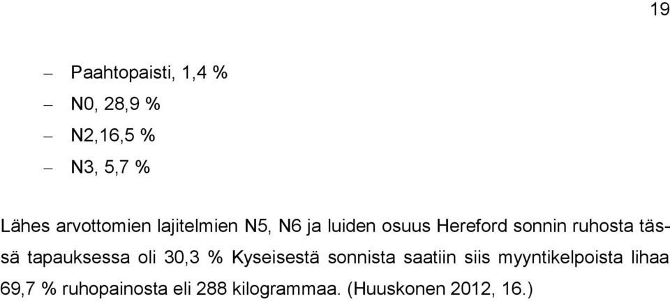 ruhosta tässä tapauksessa oli 30,3 % Kyseisestä sonnista saatiin siis