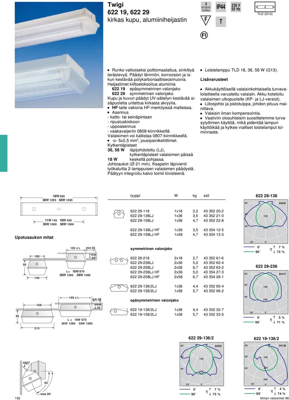 36W12 58W15 622 29-136 945 1 36W0 58W0 120 x L 50 622 29-118 1x18 2,2 43 352 20-2 622 29-136LJ 1x36 3,5 43 352 21-0 622 29-158LJ 1x58 4,7 43 352 22-8 622 29-136LJ H 1x36 3,5 43 354 12-5 622 29-158LJ