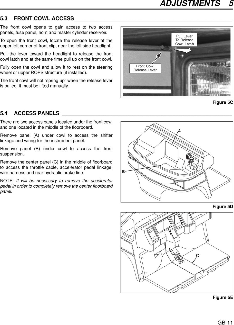 Pull the lever toward the headlight to release the front cowl latch and at the same time pull up on the front cowl.