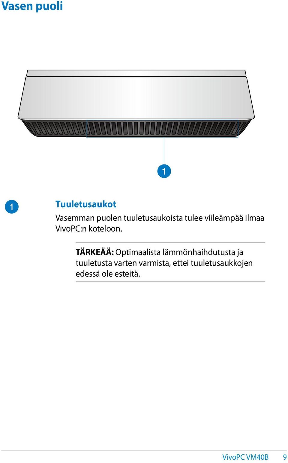 TÄRKEÄÄ: Optimaalista lämmönhaihdutusta ja tuuletusta