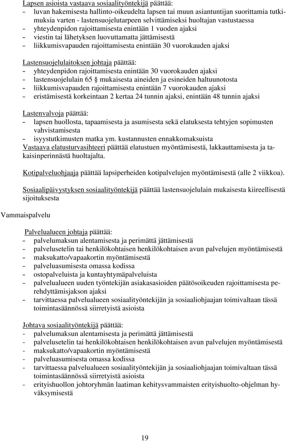 Lastensuojelulaitoksen johtaja päättää: - yhteydenpidon rajoittamisesta enintään 30 vuorokauden ajaksi - lastensuojelulain 65 mukaisesta aineiden ja esineiden haltuunotosta - liikkumisvapauden