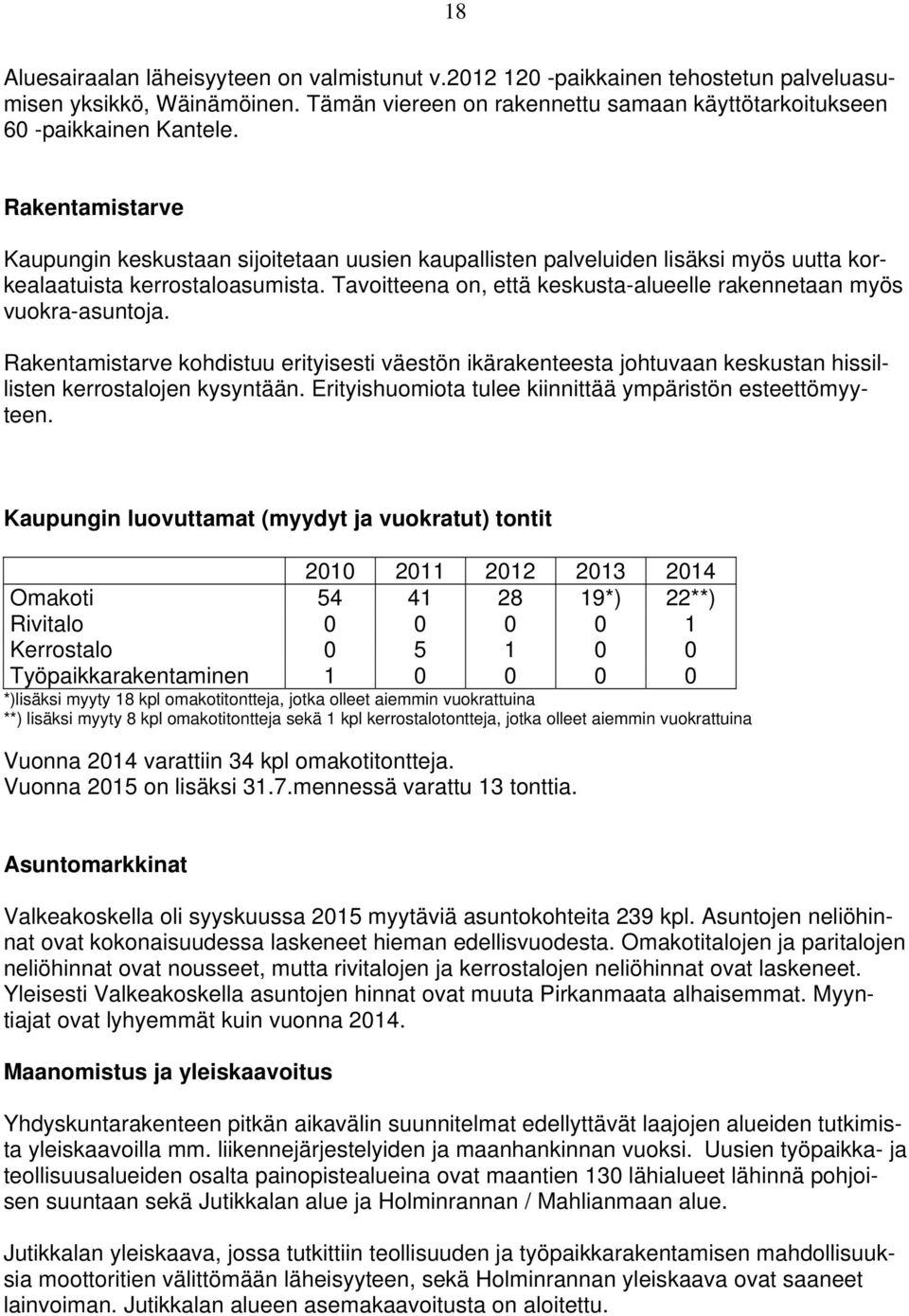 Tavoitteena on, että keskusta-alueelle rakennetaan myös vuokra-asuntoja. Rakentamistarve kohdistuu erityisesti väestön ikärakenteesta johtuvaan keskustan hissillisten kerrostalojen kysyntään.