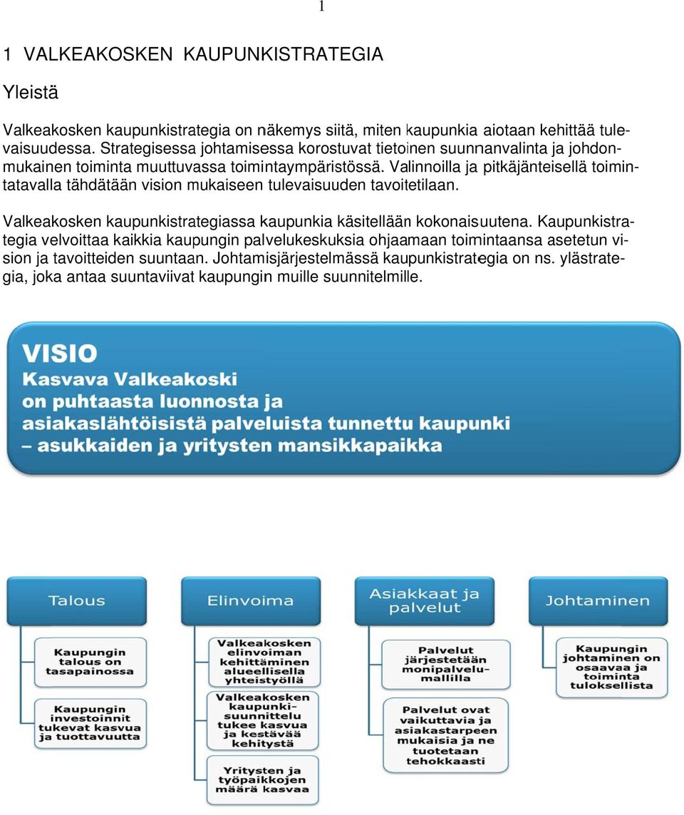 Valinnoilla ja pitkäjänteisellä toimin- tegia velvoittaa kaikkia kaupungin palvelukeskuksia ohjaamaan toimintaansa asetetun vi- sion ja tavoitteiden suuntaan.