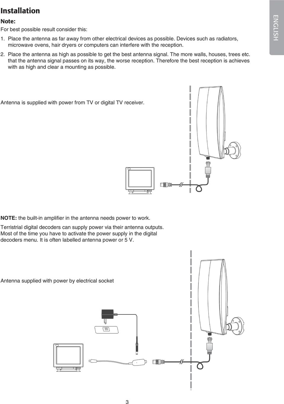 The more walls, houses, trees etc. that the antenna signal passes on its way, the worse reception. Therefore the best reception is achieves with as high and clear a mounting as possible.