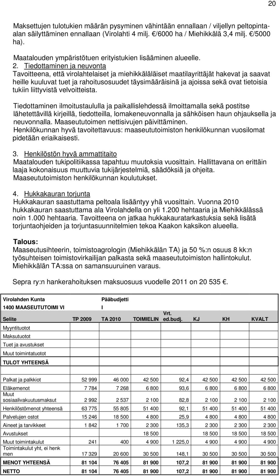 Tiedottaminen ja neuvonta Tavoitteena, että virolahtelaiset ja miehikkäläläiset maatilayrittäjät hakevat ja saavat heille kuuluvat tuet ja rahoitusosuudet täysimääräisinä ja ajoissa sekä ovat