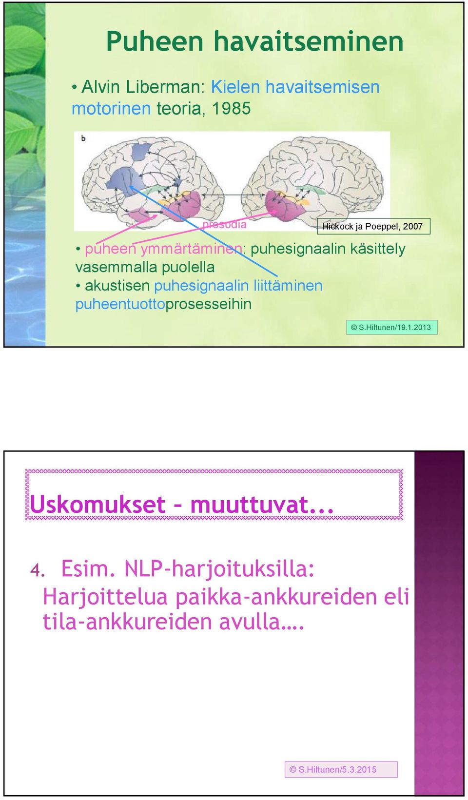 akustisen puhesignaalin liittäminen puheentuottoprosesseihin S.Hiltunen/19