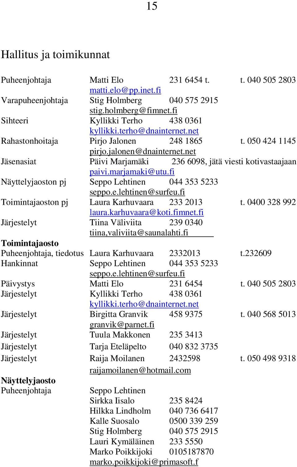 net Jäsenasiat Päivi Marjamäki 236 6098, jätä viesti kotivastaajaan paivi.marjamaki@utu.fi Näyttelyjaoston pj Seppo Lehtinen 044 353 5233 seppo.e.lehtinen@surfeu.