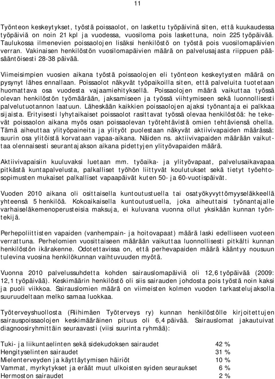 Viimeisimpien vuosien aikana työstä poissaolojen eli työnteon keskeytysten määrä on pysynyt lähes ennallaan.