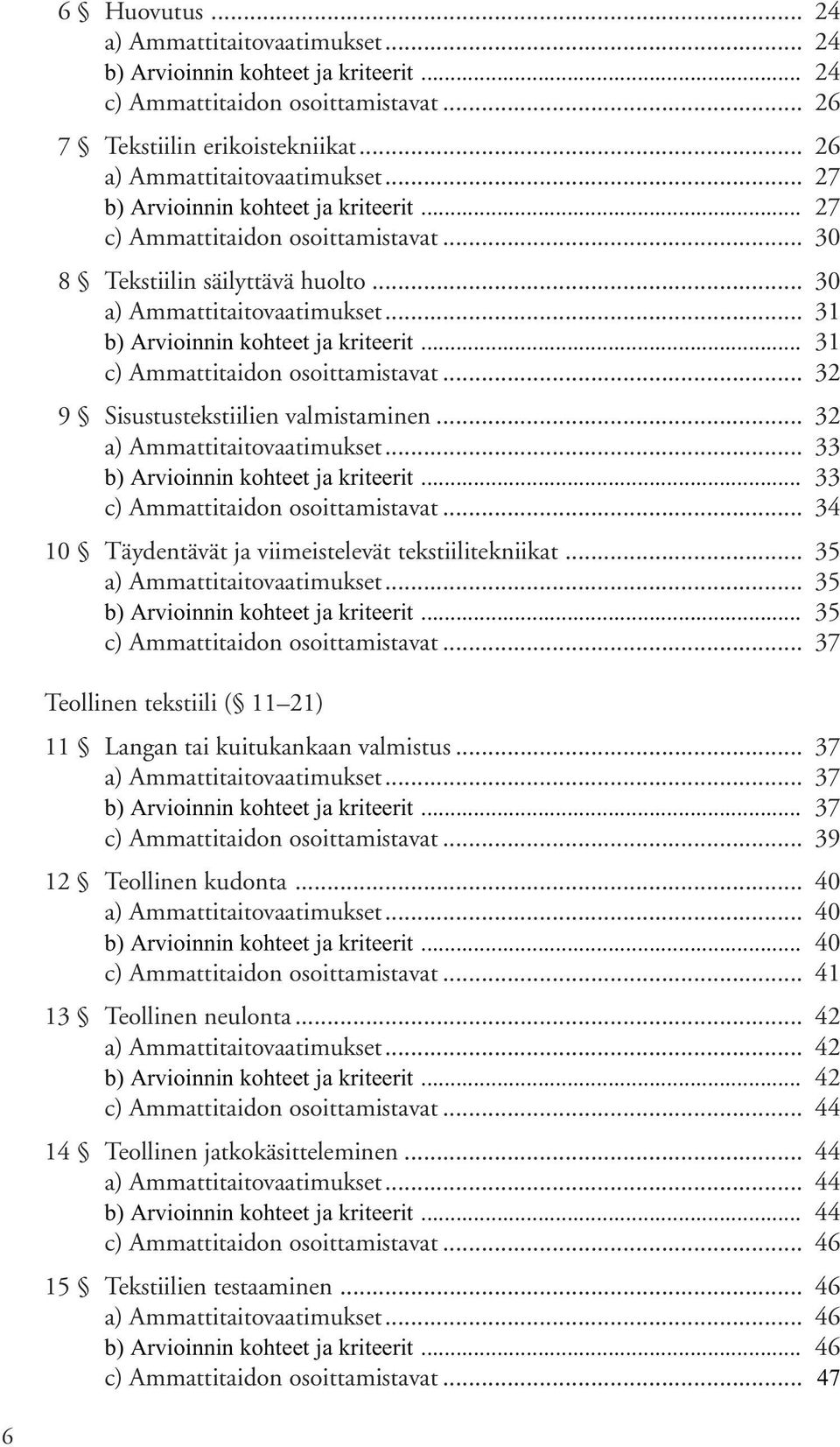 .. 31 c) Ammattitaidon osoittamistavat... 32 9 Sisustustekstiilien valmistaminen... 32 a) Ammattitaitovaatimukset... 33 b) Arvioinnin kohteet ja kriteerit... 33 c) Ammattitaidon osoittamistavat.