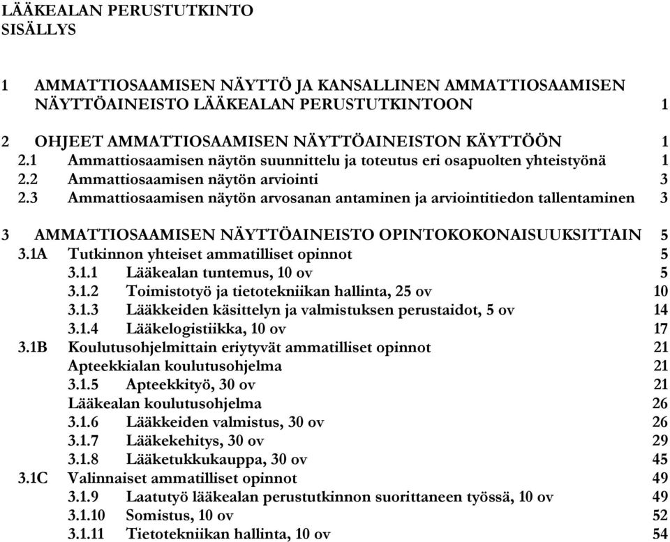 3 Ammattiosaamisen näytön arvosanan antaminen ja arviointitiedon tallentaminen 3 3 AMMATTIOSAAMISEN NÄYTTÖAINEISTO OPINTOKOKONAISUUKSITTAIN 5 3.1A Tutkinnon yhteiset ammatilliset opinnot 5 3.1.1 Lääkealan tuntemus, 10 ov 5 3.