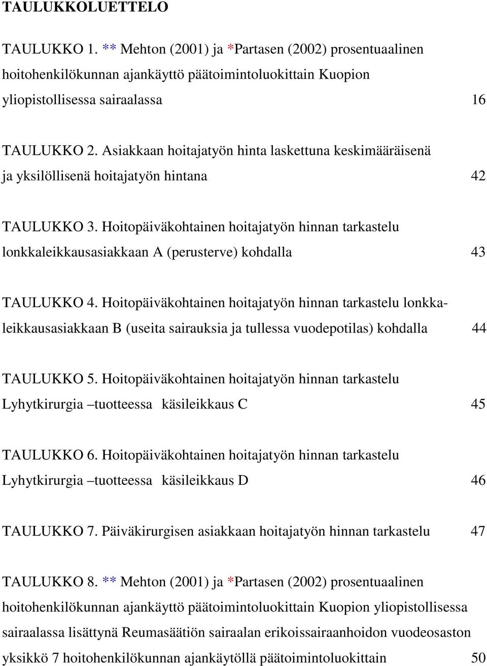 Hoitopäiväkohtainen hoitajatyön hinnan tarkastelu lonkkaleikkausasiakkaan A (perusterve) kohdalla 43 TAULUKKO 4.