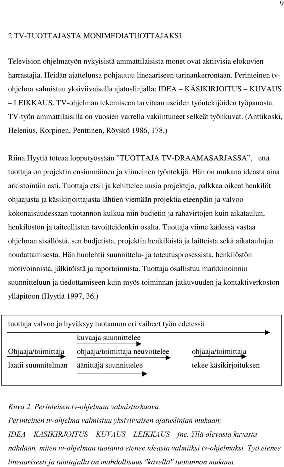 TV-työn ammattilaisilla on vuosien varrella vakiintuneet selkeät työnkuvat. (Anttikoski, Helenius, Korpinen, Penttinen, Röyskö 1986, 178.