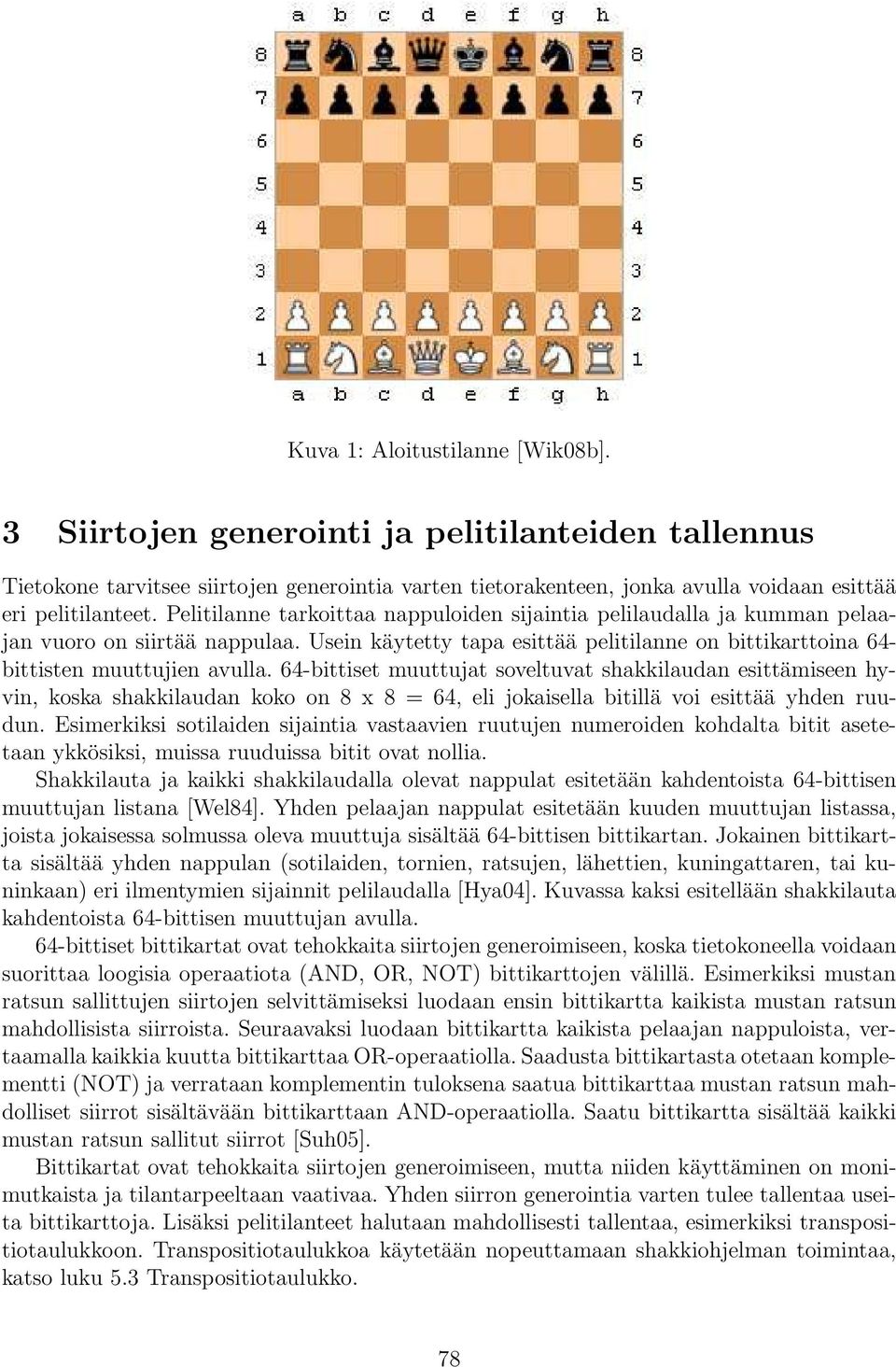 64-bittiset muuttujat soveltuvat shakkilaudan esittämiseen hyvin, koska shakkilaudan koko on 8 x 8 = 64, eli jokaisella bitillä voi esittää yhden ruudun.