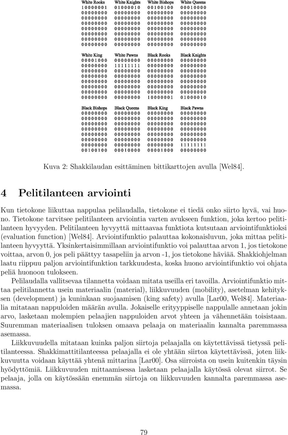 Pelitilanteen hyvyyttä mittaavaa funktiota kutsutaan arviointifunktioksi (evaluation function) [Wel84]. Arviointifunktio palauttaa kokonaisluvun, joka mittaa pelitilanteen hyvyyttä.