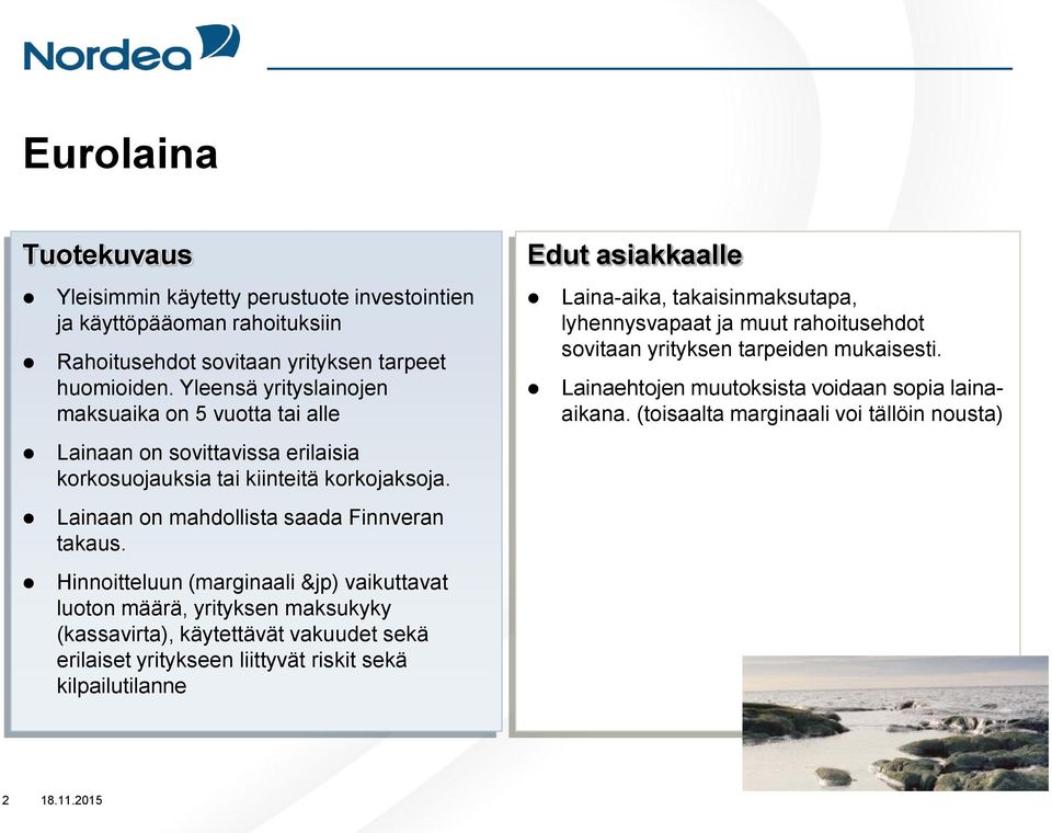 Lainaan on mahdollista saada Finnveran takaus.
