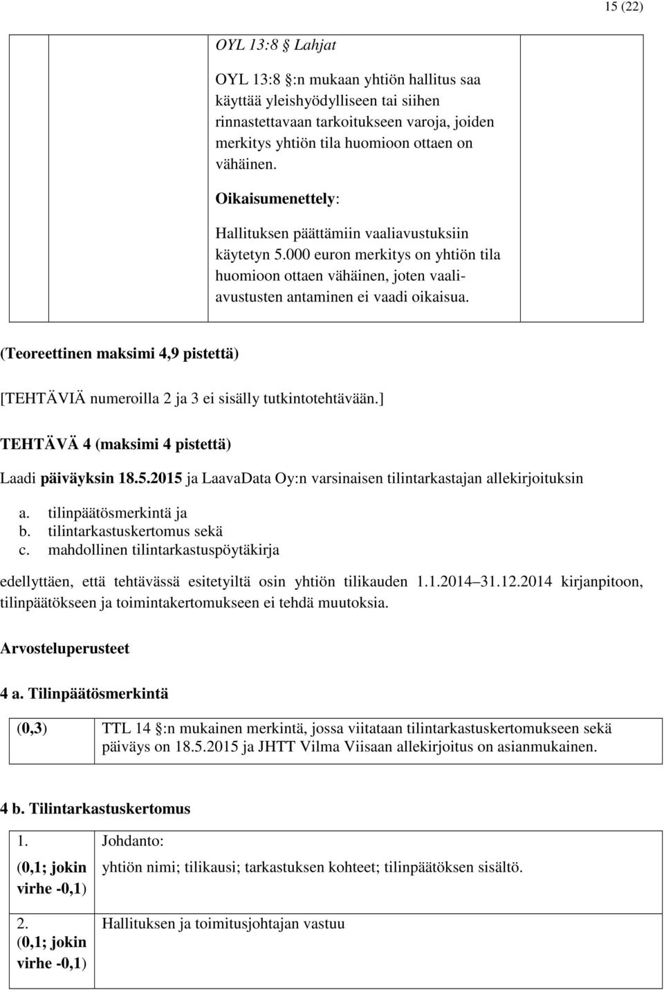 (Teoreettinen maksimi 4,9 pistettä) [TEHTÄVIÄ numeroilla 2 ja 3 ei sisälly tutkintotehtävään.] TEHTÄVÄ 4 (maksimi 4 pistettä) Laadi päiväyksin 18.5.