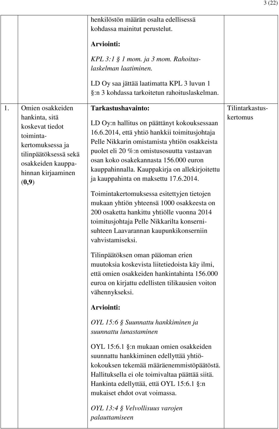 perustelut. KPL 3:1 1 mom. ja 3 mom. Rahoituslaskelman laatiminen. LD Oy saa jättää laatimatta KPL 3 luvun 1 :n 3 kohdassa tarkoitetun rahoituslaskelman.