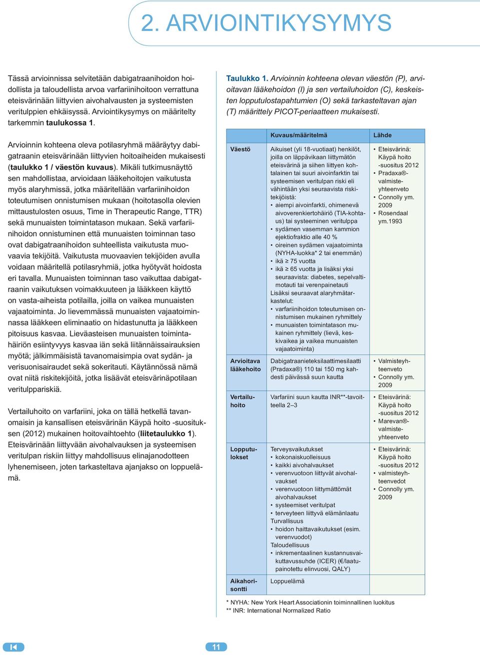 Arvioinnin kohteena oleva potilasryhmä määräytyy dabigatraanin eteisvärinään liittyvien hoitoaiheiden mukaisesti (taulukko 1 / väestön kuvaus).