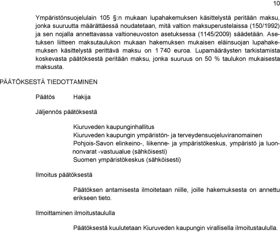 Lupamääräysten tarkistamista koskevasta päätöksestä peritään maksu, jonka suuruus on 50 % taulukon mukaisesta maksusta.