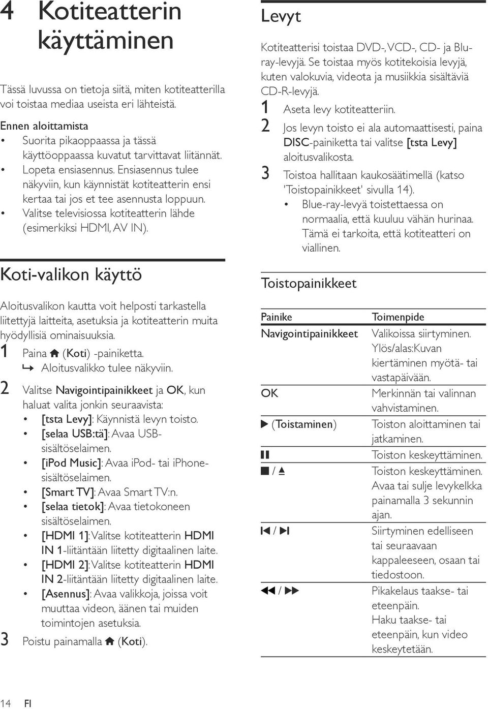 Ensiasennus tulee näkyviin, kun käynnistät kotiteatterin ensi kertaa tai jos et tee asennusta loppuun. Valitse televisiossa kotiteatterin lähde (esimerkiksi HDMI, AV IN).