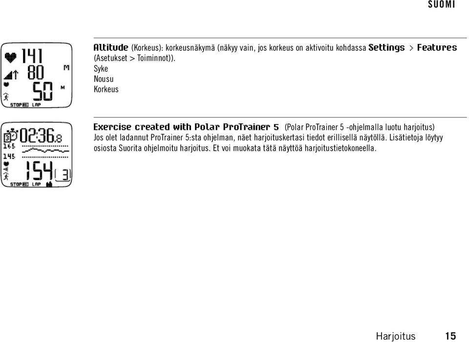 Syke Nousu Korkeus Exercise created with Polar ProTrainer 5 (Polar ProTrainer 5 -ohjelmalla luotu harjoitus) Jos