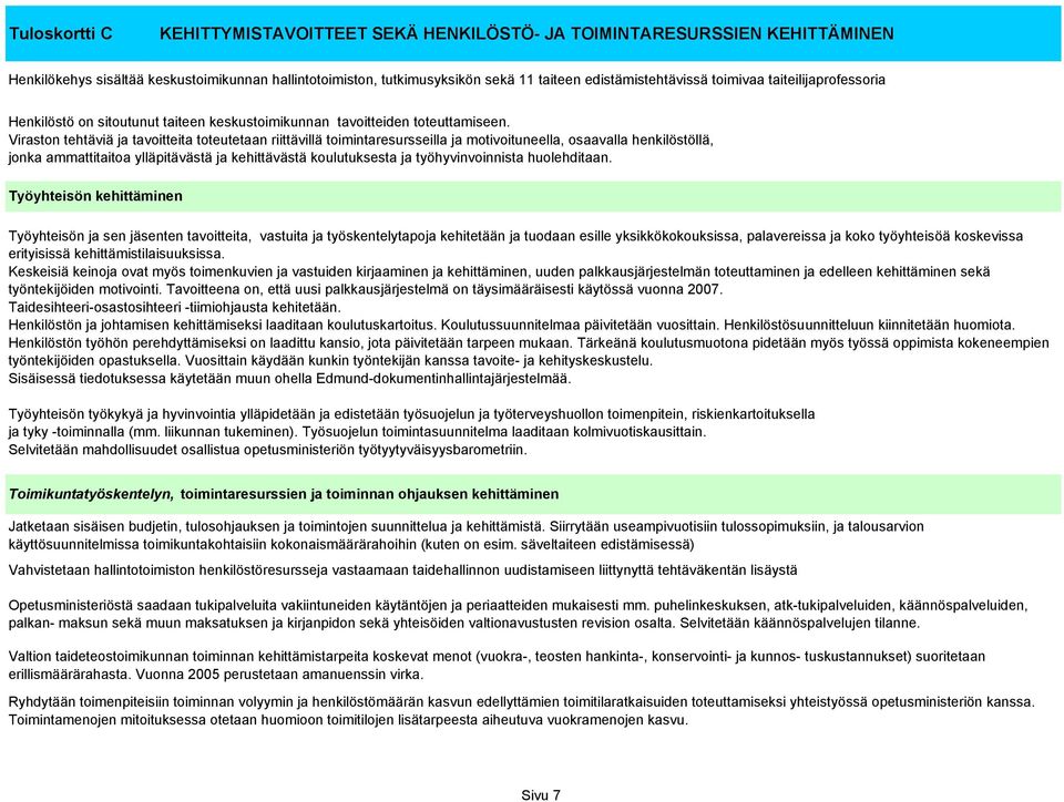 Viraston tehtäviä ja tavoitteita toteutetaan riittävillä toimintaresursseilla ja motivoituneella, osaavalla henkilöstöllä, jonka ammattitaitoa ylläpitävästä ja kehittävästä koulutuksesta ja