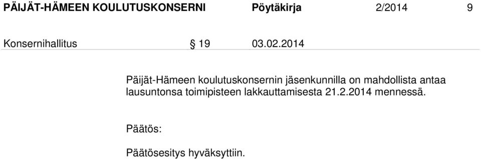 2014 Päijät-Hämeen koulutuskonsernin jäsenkunnilla on