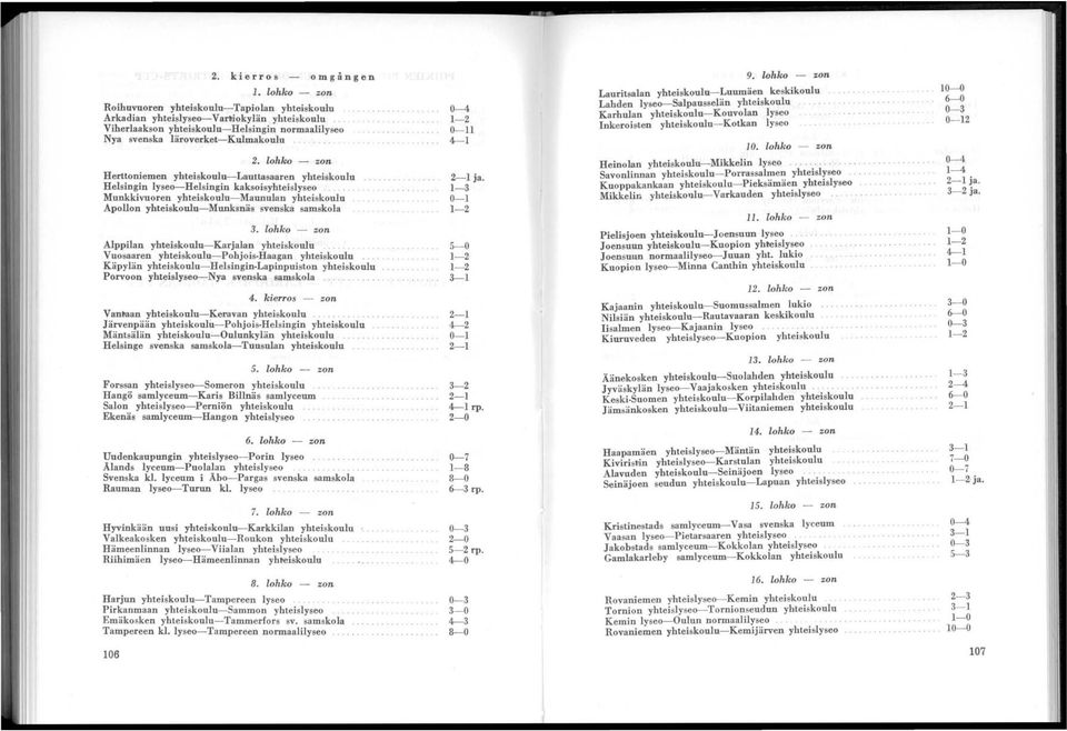 ...... Munkkivuoren yhteiskoulu- Maunulan yhteiskoulu Apollon yhteiskoulu-munksnäs svenska samskola 3. lohko - zon Alppilan yhteiskoulu-karjalan yhteiskoulu.