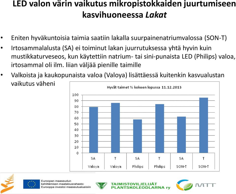 mustikkaturveseos, kun käytettiin natrium- tai sini-punaista LED (Philips) valoa, irtosammal oli ilm.