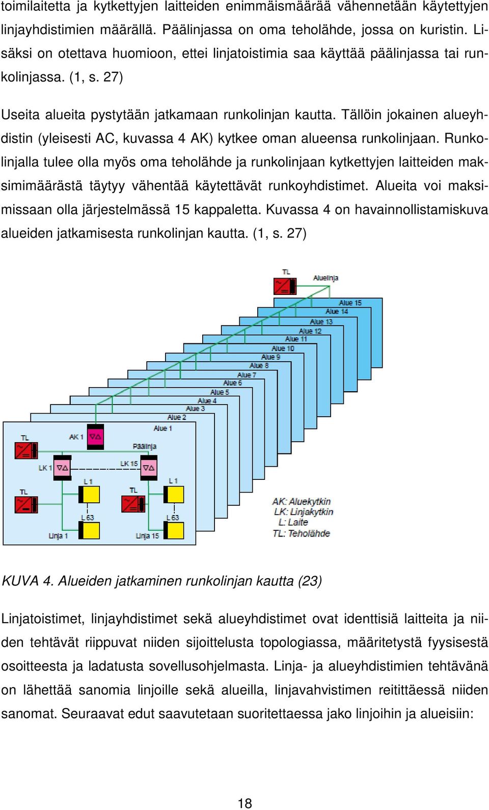 Tällöin jokainen alueyhdistin (yleisesti AC, kuvassa 4 AK) kytkee oman alueensa runkolinjaan.