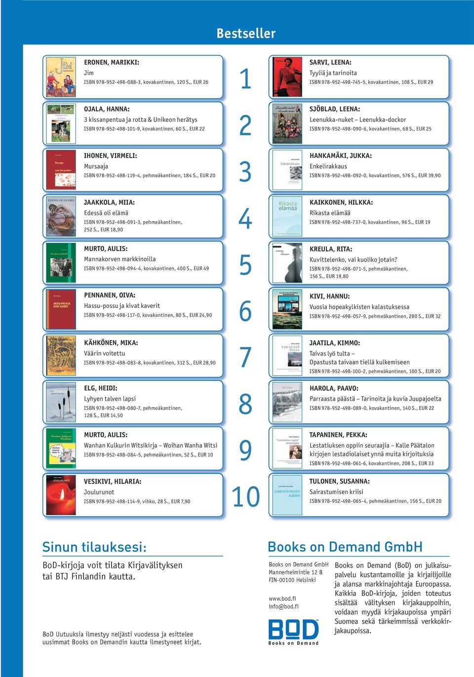 , EUR 18,90 MUrto, aulis: Mannakorven markkinoilla ISBN 978-952-498-094-4, kovakantinen, 400 S., EUR 49 pennanen, oiva: Hassu-possu ja kivat kaverit ISBN 978-952-498-117-0, kovakantinen, 80 S.