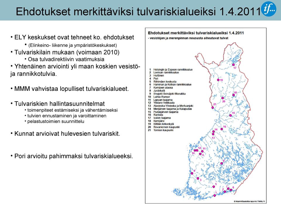 arviointi yli maan koskien vesistöja rannikkotulvia. MMM vahvistaa lopulliset tulvariskialueet.