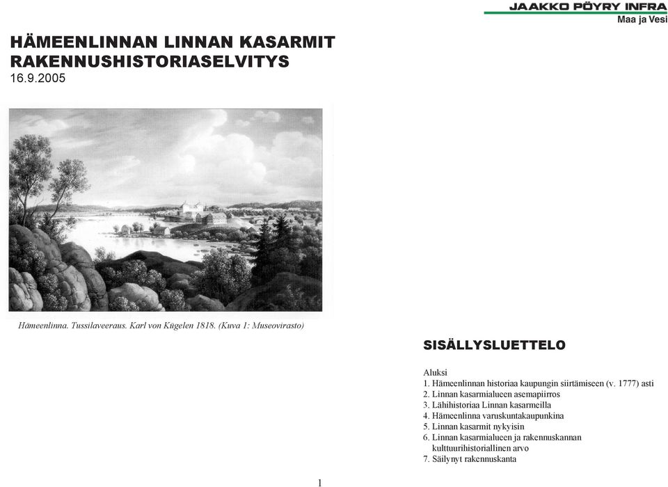 Linnan kasarmialueen asemapiirros 3. Lähihistoriaa Linnan kasarmeilla 4. Hämeenlinna varuskuntakaupunkina 5.