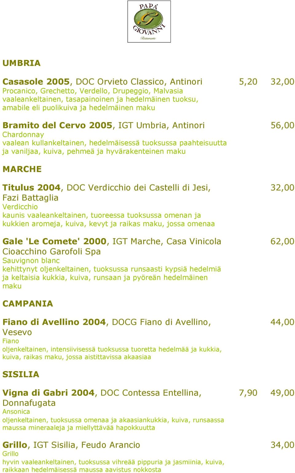 Titulus 2004, DOC Verdicchio dei Castelli di Jesi, Fazi Battaglia Verdicchio kaunis vaaleankeltainen, tuoreessa tuoksussa omenan ja kukkien aromeja, kuiva, kevyt ja raikas maku, jossa omenaa Gale 'Le