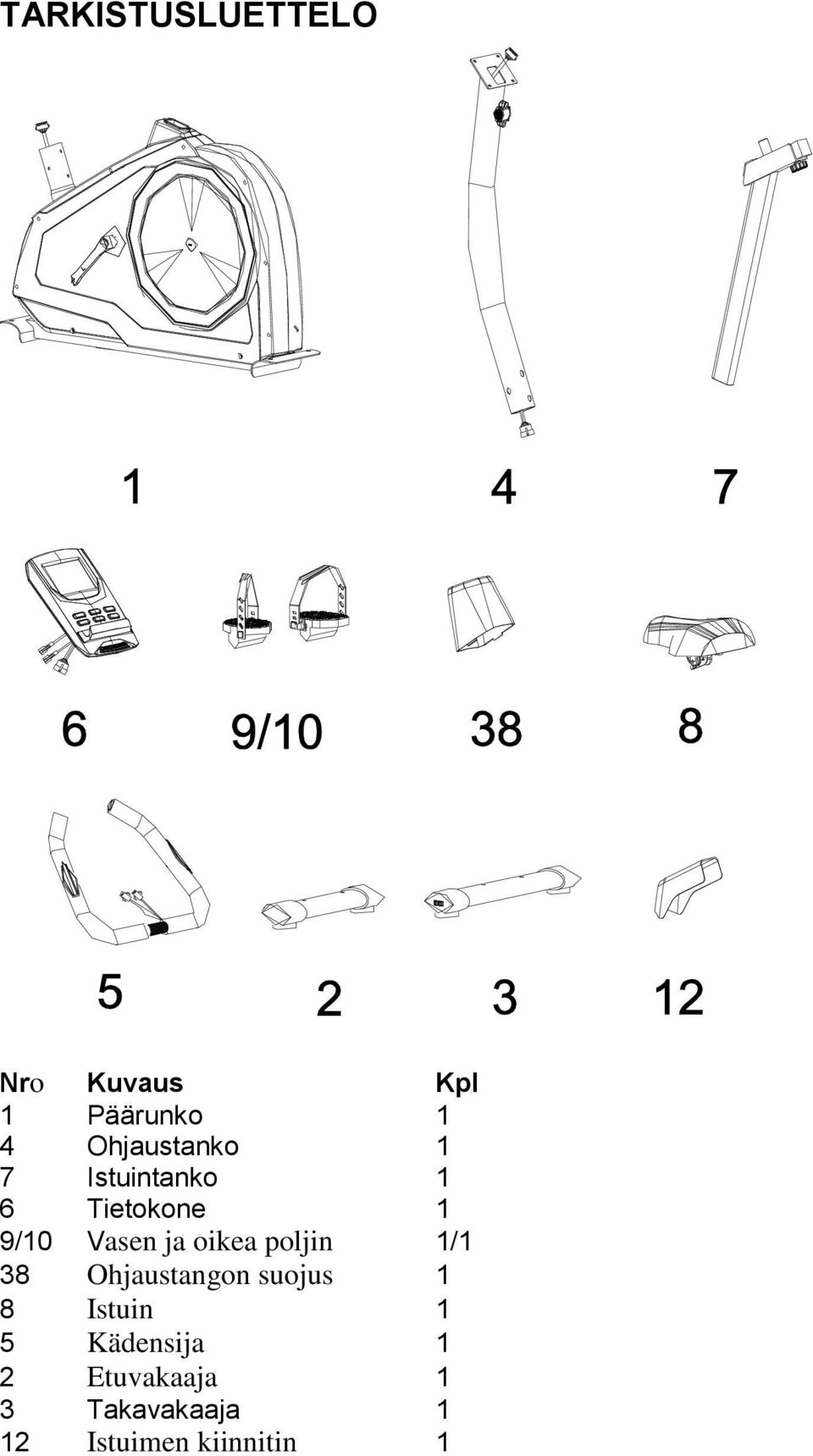 ja oikea poljin 1/1 38 Ohjaustangon suojus 1 8 Istuin 1