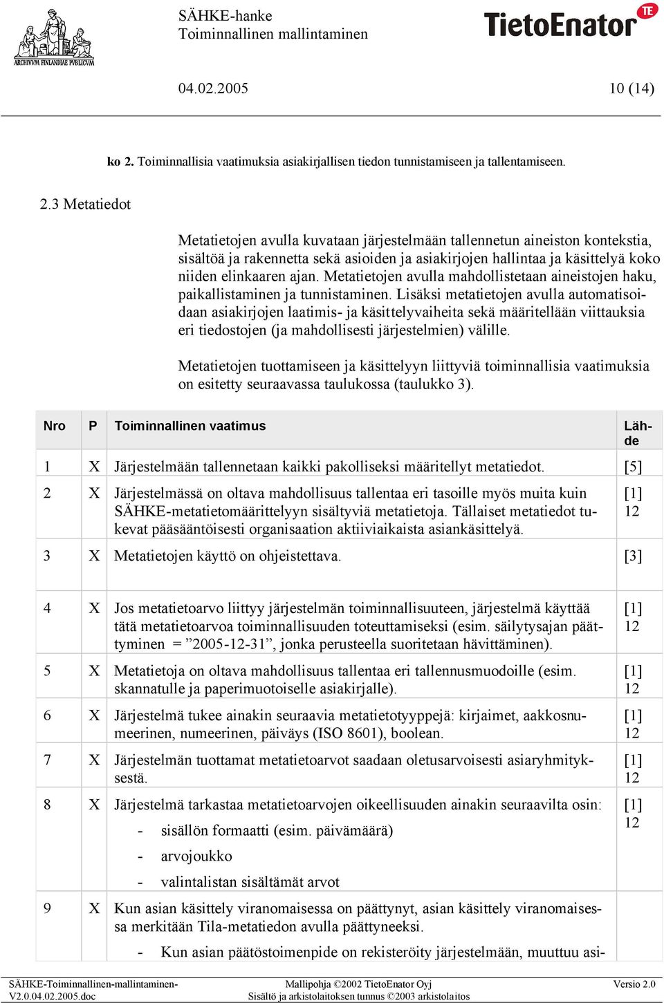 3 Metatiedot Metatietojen avulla kuvataan järjestelmään tallennetun aineiston kontekstia, sisältöä ja rakennetta sekä asioiden ja asiakirjojen hallintaa ja käsittelyä koko niiden elinkaaren ajan.