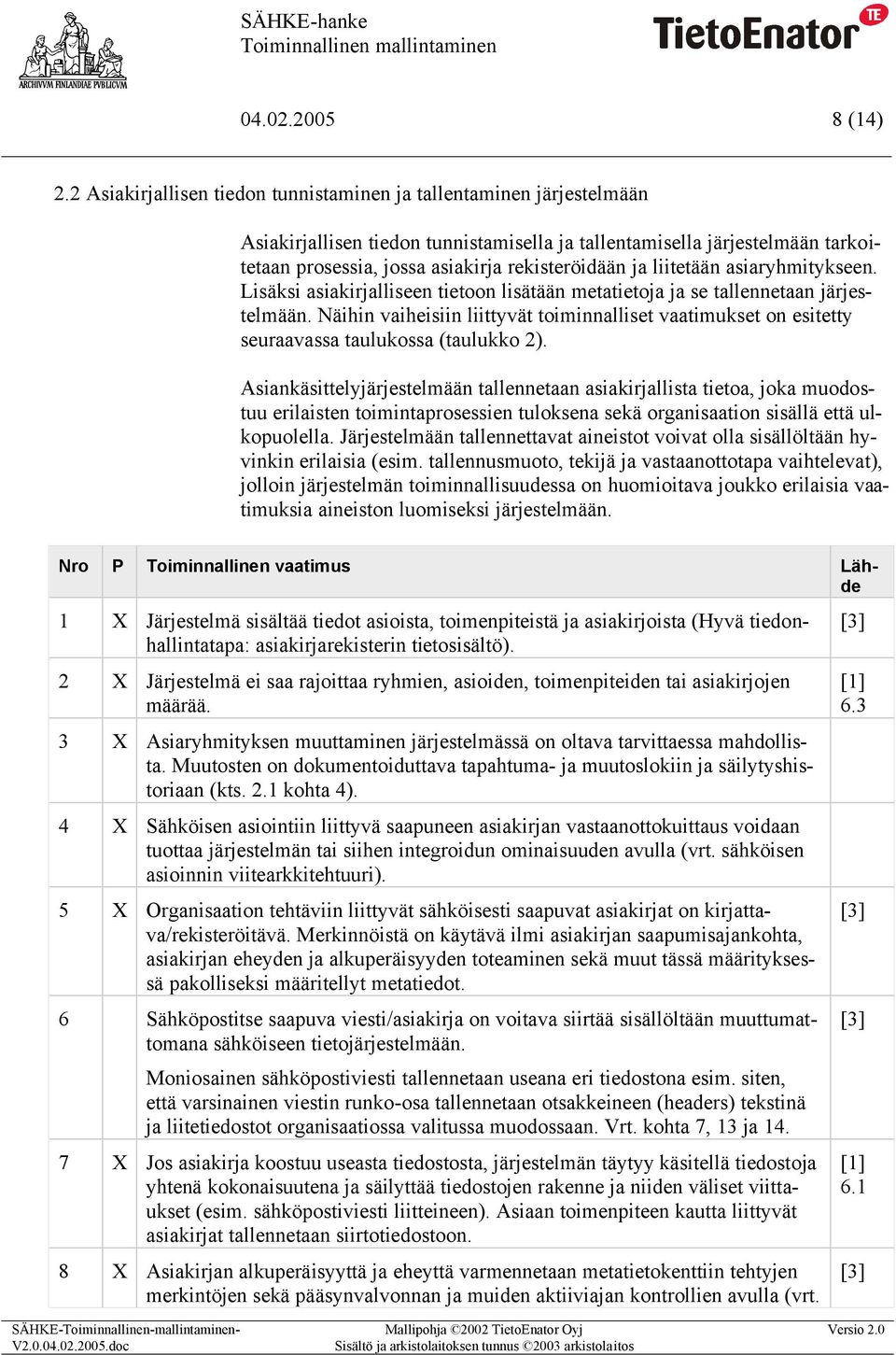 liitetään asiaryhmitykseen. Lisäksi asiakirjalliseen tietoon lisätään metatietoja ja se tallennetaan järjestelmään.