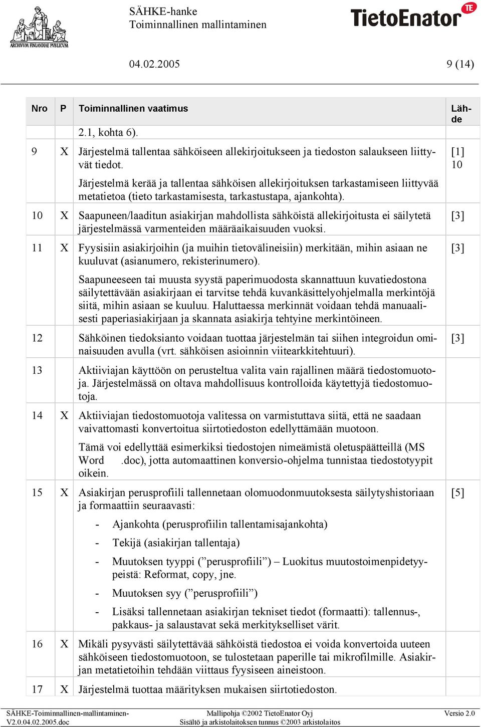 10 X Saapuneen/laaditun asiakirjan mahdollista sähköistä allekirjoitusta ei säilytetä järjestelmässä varmenteiden määräaikaisuuden vuoksi.