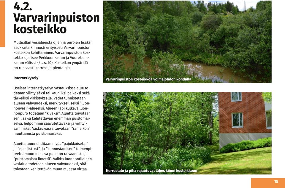 Internetkysely Varvari n p u i ston kostei kkoa voi m aj oh d on koh d alla Useissa internetkyselyn vastauksissa alue todetaan viihtyisäksi tai kauniiksi paikaksi sekä tärkeäksi virkistykselle.