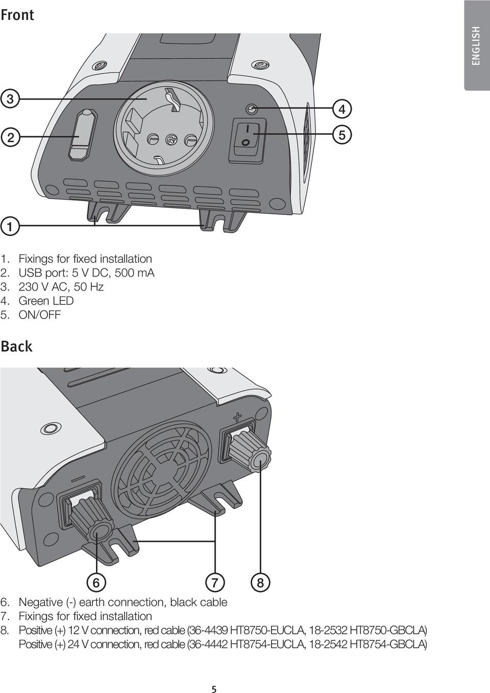 Fixings for fixed installation 8.