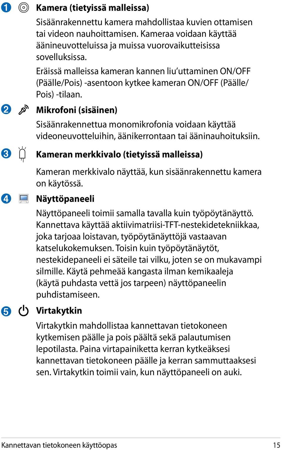 Eräissä malleissa kameran kannen liu uttaminen ON/OFF (Päälle/Pois) -asentoon kytkee kameran ON/OFF (Päälle/ Pois) -tilaan.