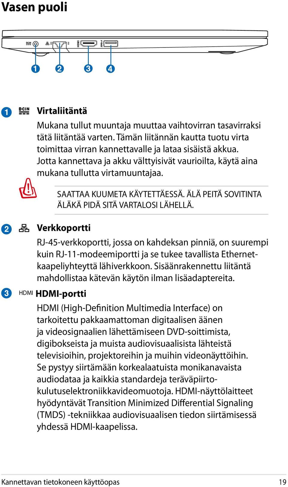 SAATTAA KUUMETA KÄYTETTÄESSÄ. ÄLÄ PEITÄ SOVITINTA ÄLÄKÄ PIDÄ SITÄ VARTALOSI LÄHELLÄ.