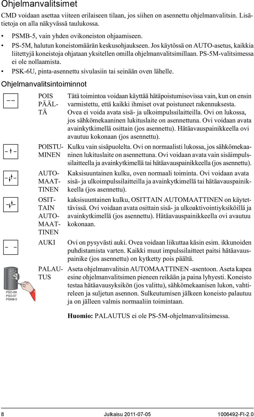 PSK-6U, pinta-asennettu sivulasiin tai seinään oven lähelle.