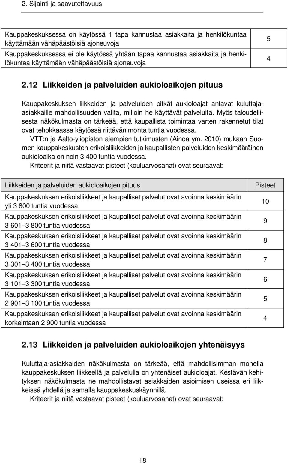 12 Liikkeiden ja palveluiden aukioloaikojen pituus Kauppakeskuksen liikkeiden ja palveluiden pitkät aukioloajat antavat kuluttajaasiakkaille mahdollisuuden valita, milloin he käyttävät palveluita.