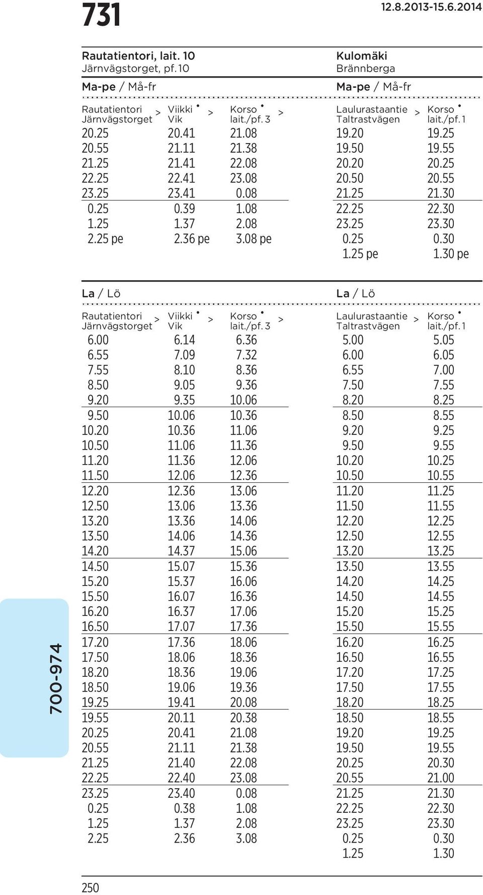 30 pe Korso > lait./pf. 3 Laulurastaantie > Taltrastvägen Korso lait./pf. 1 6.00 6.14 6.36 5.00 5.05 6.55 7.09 7.32 6.00 6.05 7.55 8.10 8.36 6.55 7.00 8.50 9.05 9.36 7.50 7.55 9.20 9.35 10.06 8.20 8.