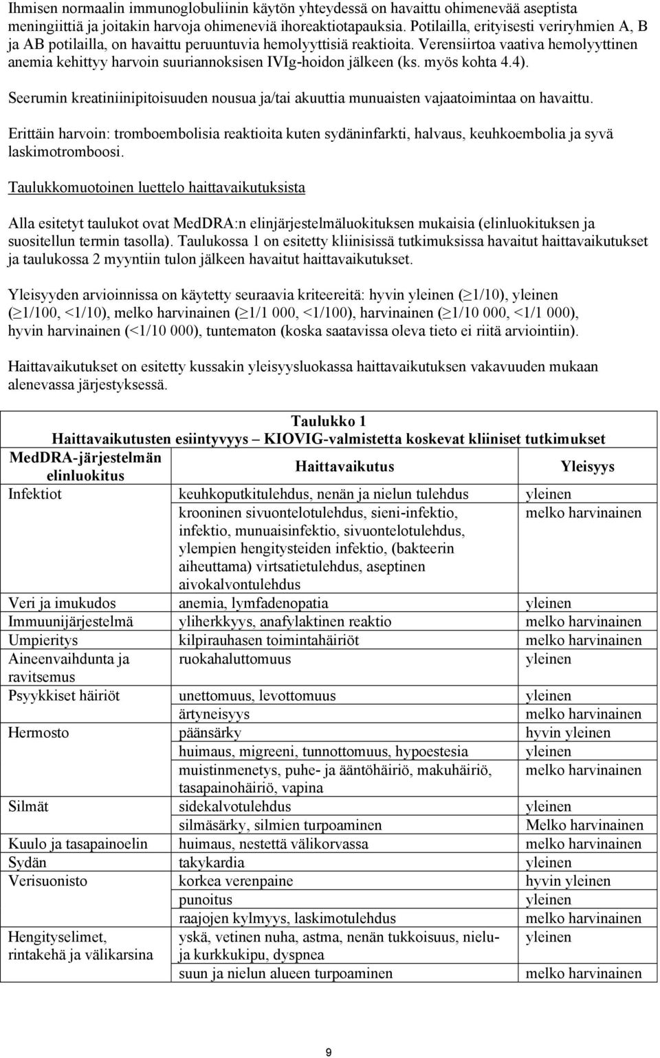 Verensiirtoa vaativa hemolyyttinen anemia kehittyy harvoin suuriannoksisen IVIg-hoidon jälkeen (ks. myös kohta 4.4).