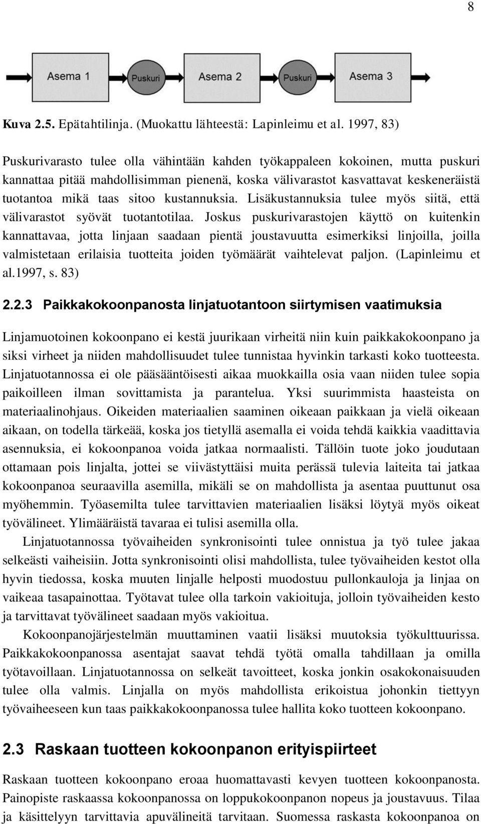 sitoo kustannuksia. Lisäkustannuksia tulee myös siitä, että välivarastot syövät tuotantotilaa.