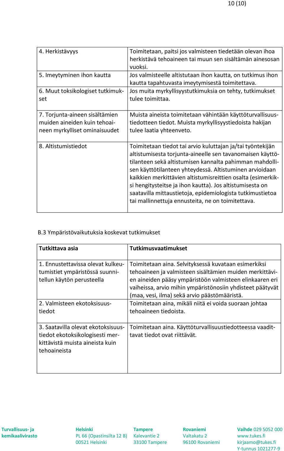 Muut toksikologiset tutkimukset Jos muita myrkyllisyystutkimuksia on tehty, tutkimukset tulee toimittaa. 7.